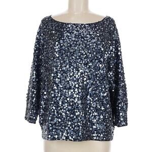 J.Crew 100% Wool Sequin Blouse Sweater 3/4 Sleeves Dark Blue, Navy Size Medium